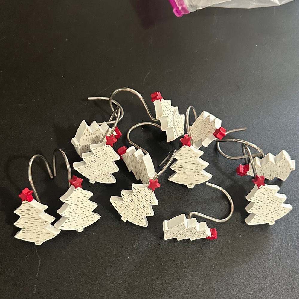 Set of 12 Christmas tree shower curtain hooks
